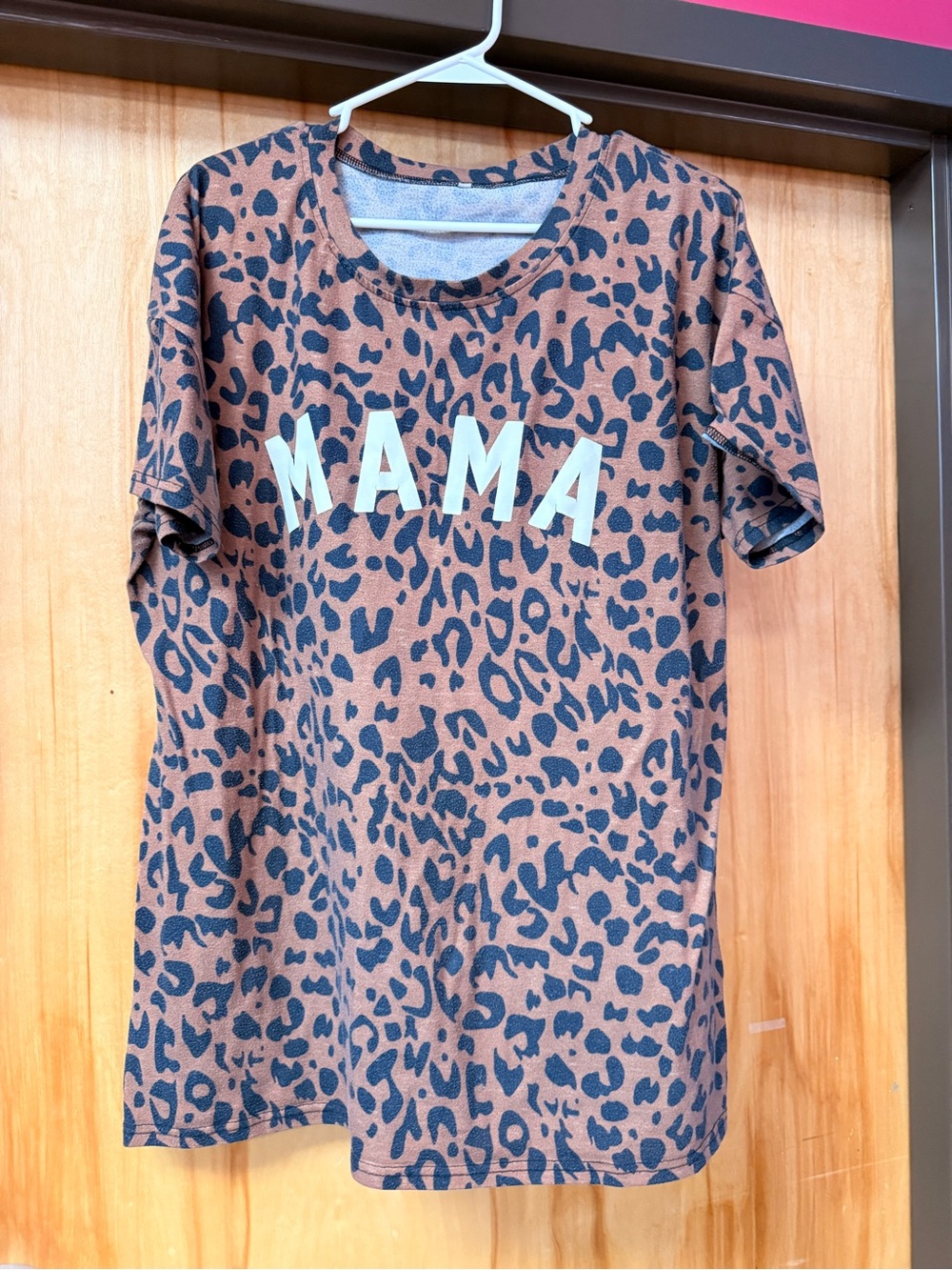 SHEIN Brown Leopard-Print "MAMA" Short Sleeve Tee